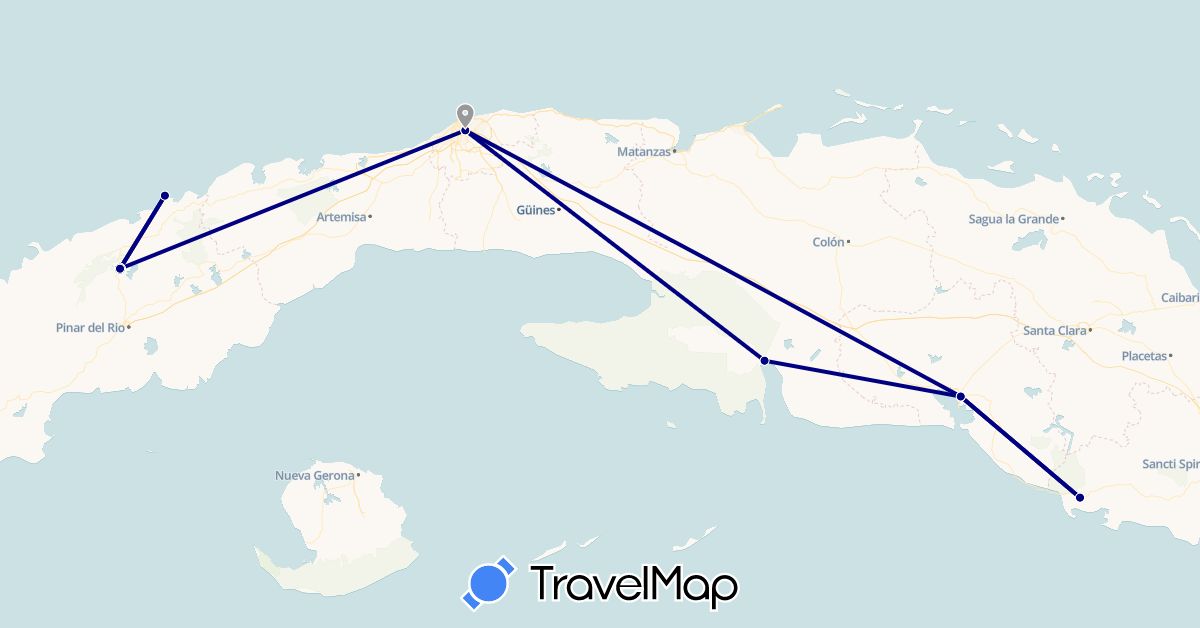 TravelMap itinerary: driving, plane in Cuba (North America)